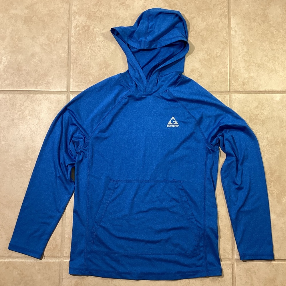 Gerry Blue UPF Sun Protection 50 Long Sleeve Hooded Shirt Boys Size Medi…